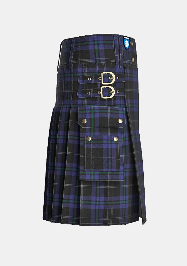 Utility_Silver_Thistle_Tartan_6686_kilt_right_image_with_pleated_design_and_adjustable_buckles_for_men