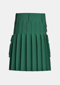 Utility_Solid_Green_Tartan_kilt_back_image_with_pleated_design_and_adjustable_buckles_for_men