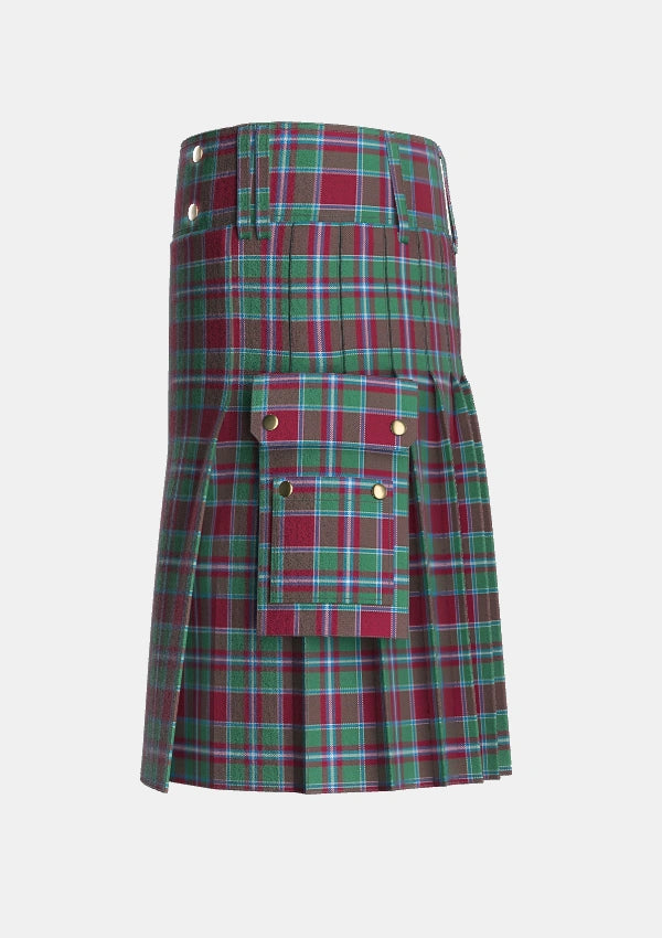 Utility_Spens_Spence_Tartan_1671_kilt_left_image_with_pleated_design_and_adjustable_buckles_for_men