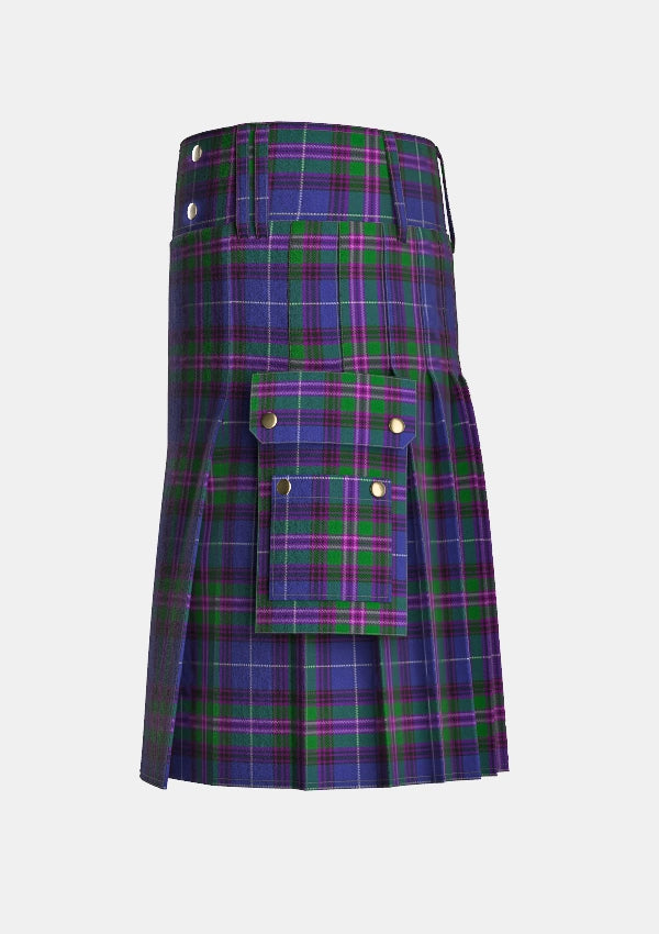 Utility_Spirit_of_Bannockburn_tartan_3445_kilt_left_image_with_pleated_design_and_adjustable_buckles_for_men