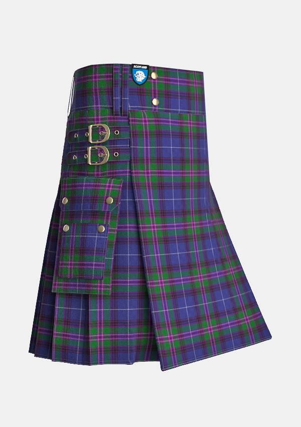 Utility_Spirit_of_Bannockburn_tartan_3445_kilt_side_image_with_pleated_design_and_adjustable_buckles_for_men