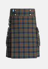 Utility_Stewart_Black_Tartan_1061_kilt_front_image_with_pleated_design_and_adjustable_buckles_for_men