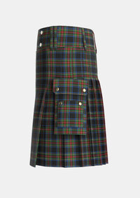 Utility_Stewart_Black_Tartan_1061_kilt_left_image_with_pleated_design_and_adjustable_buckles_for_men