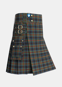 Utility_Stewart_Black_Tartan_1061_kilt_side_image_with_pleated_design_and_adjustable_buckles_for_men