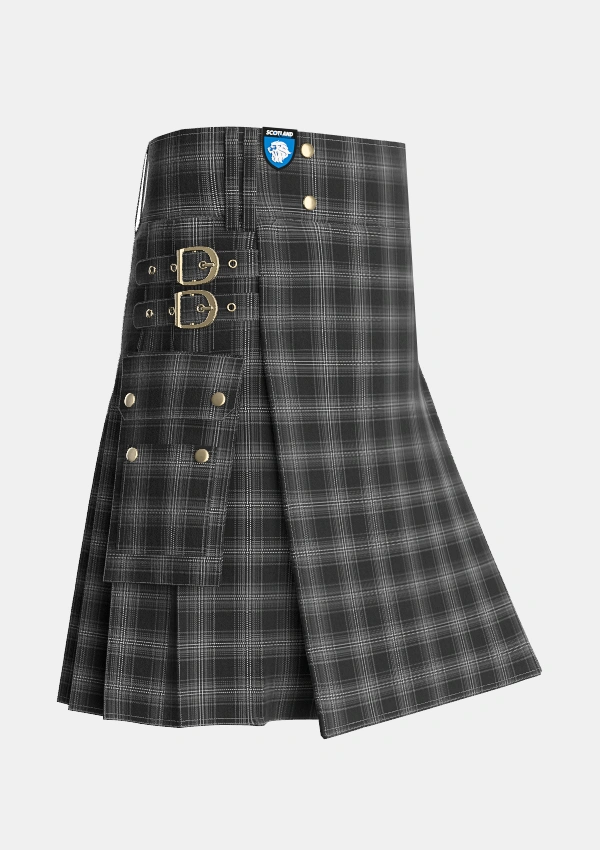 Utility_Stewart_Mourning_1880_Tartan_1126_kilt_side_image_with_pleated_design_and_adjustable_buckles_for_men