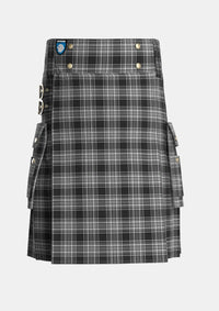 Utility_Stewart_Mourning_3_Tartan_1247_kilt_front_image_with_pleated_design_and_adjustable_buckles_for_men