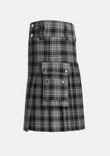 Utility_Stewart_Mourning_3_Tartan_1247_kilt_left_image_with_pleated_design_and_adjustable_buckles_for_men
