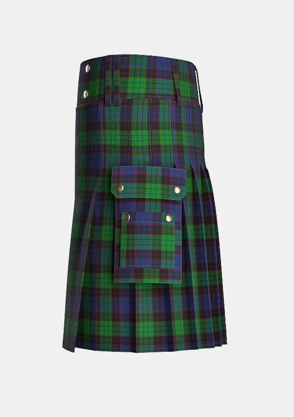 Utility_Stewart_Old_Tartan_319_kilt_left_image_with_pleated_design_and_adjustable_buckles_for_men
