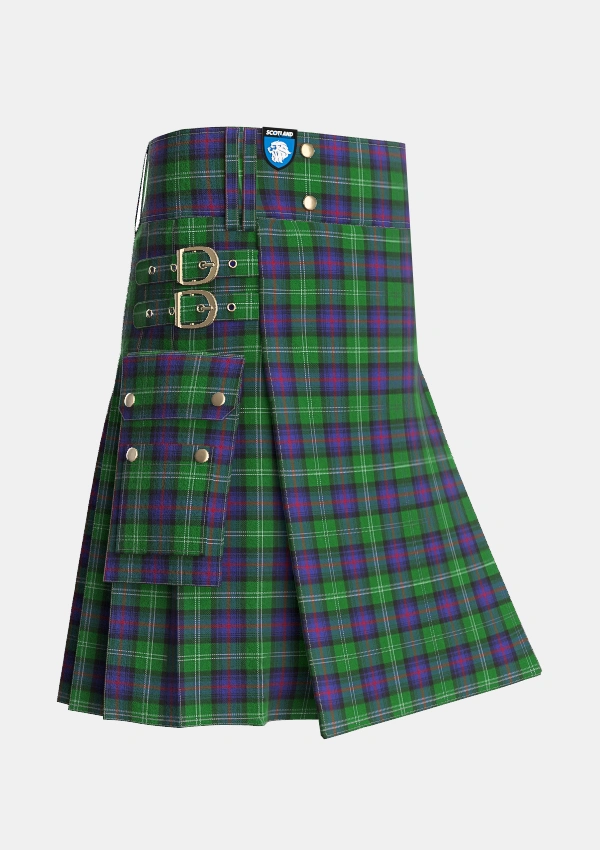 Utility_Sutherland_2_Tartan_930_kilt_side_image_with_pleated_design_and_adjustable_buckles_for_men
