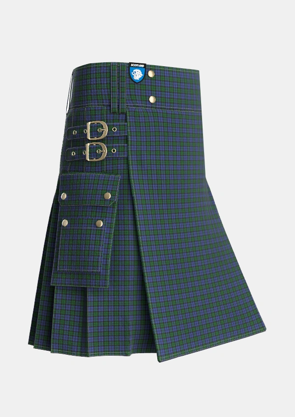 Utility_Sutherland_42nd_Tartan_255_kilt_side_image_with_pleated_design_and_adjustable_buckles_for_men