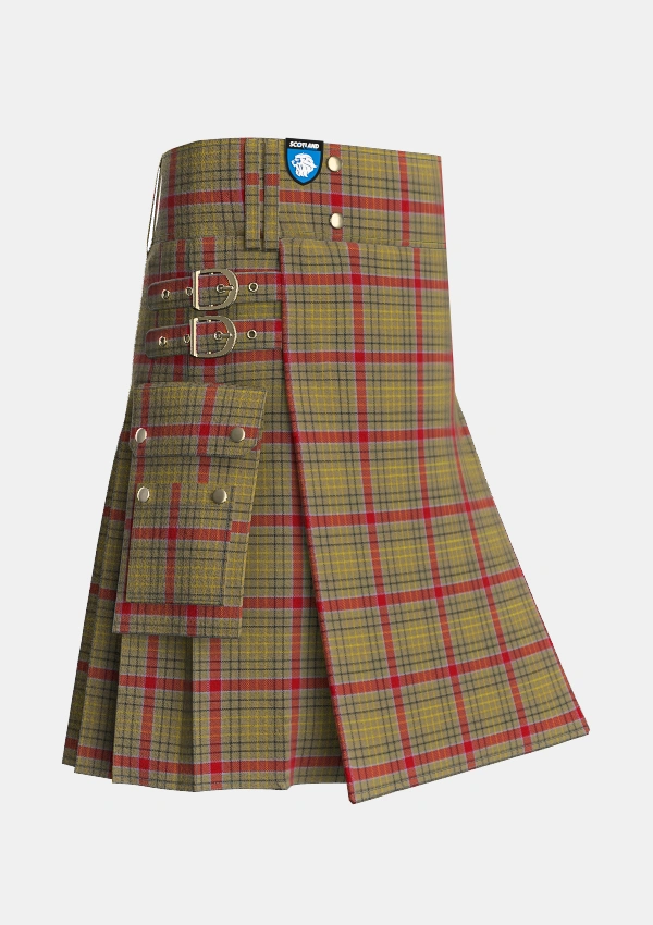 Utility_Sutherland_of_Duffus_Tartan_3232_kilt_side_image_with_pleated_design_and_adjustable_buckles_for_men