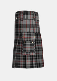 Utility_Thompson_Grey_Tartan_3597_kilt_left_image_with_pleated_design_and_adjustable_buckles_for_men