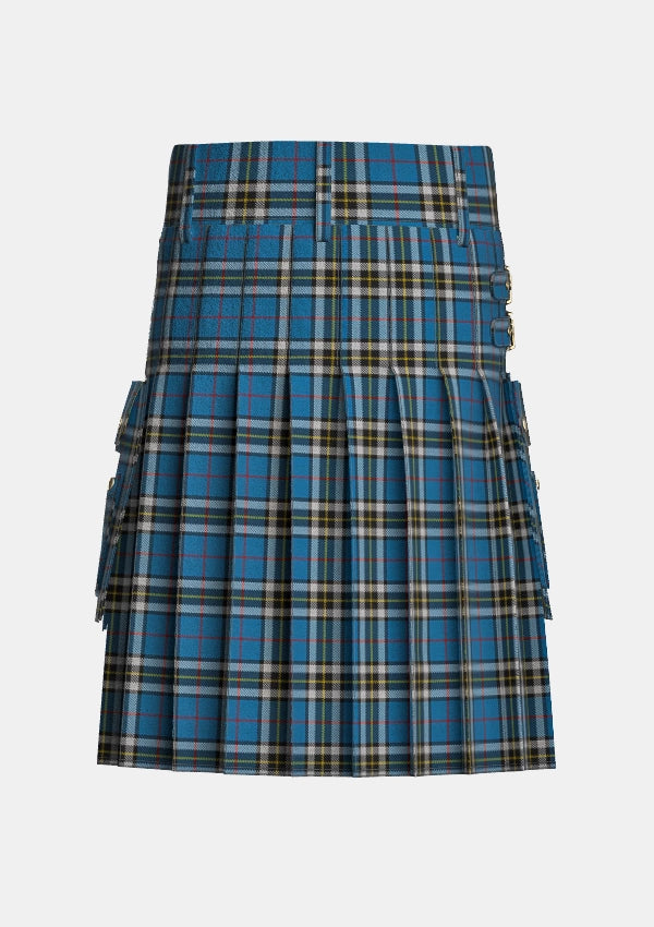 Utility_Thomson_Dress_Blue_Tartan_5130_kilt_back_image_with_pleated_design_and_adjustable_buckles_for_men