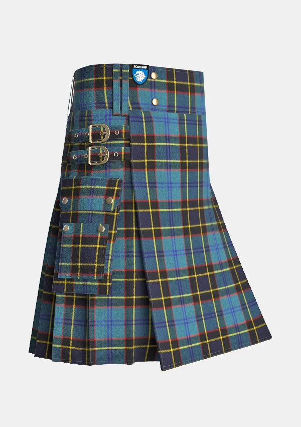 Utility_US_Air_Force_Tartan_kilt_side_image_with_pleated_design_and_adjustable_buckles_for_men