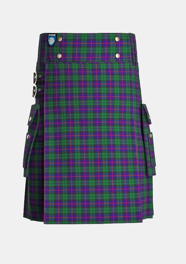 Utility_Urquhart_tartan_1086_kilt_front_image_with_pleated_design_and_adjustable_buckles_for_men