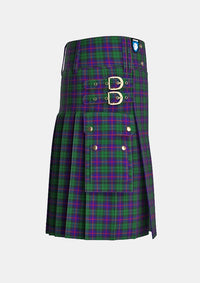 Utility_Urquhart_tartan_1086_kilt_right_image_with_pleated_design_and_adjustable_buckles_for_men