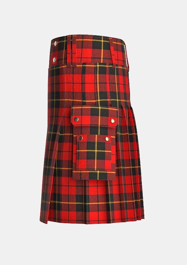 Utility_Wallace_tartan_kilt_left_image_with_pleated_design_and_adjustable_buckles_for_men