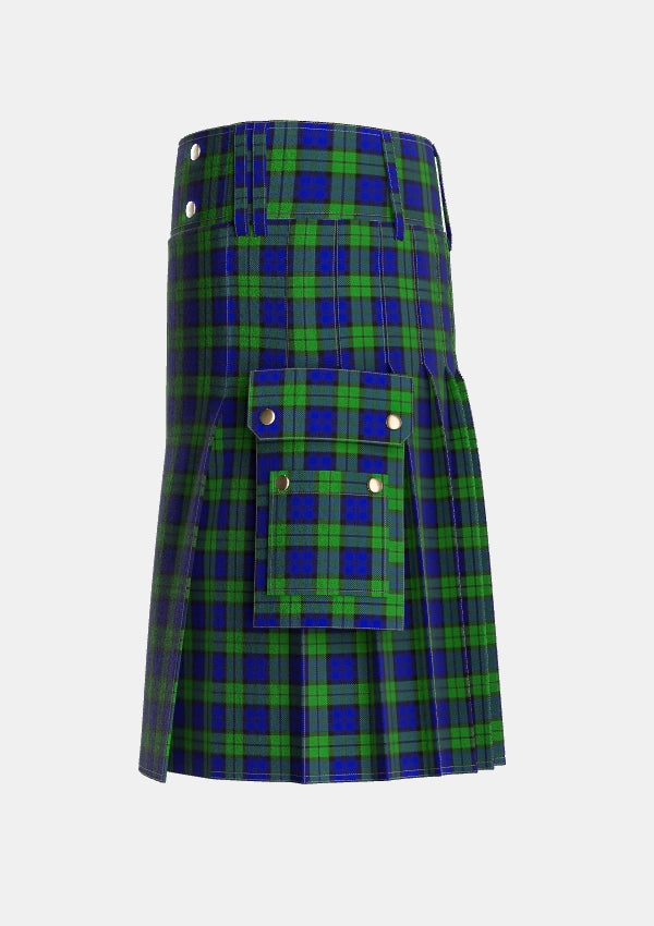 Utility_Wartley_Hunting_Tartan_4338_kilt_left_image_with_pleated_design_and_adjustable_buckles_for_men