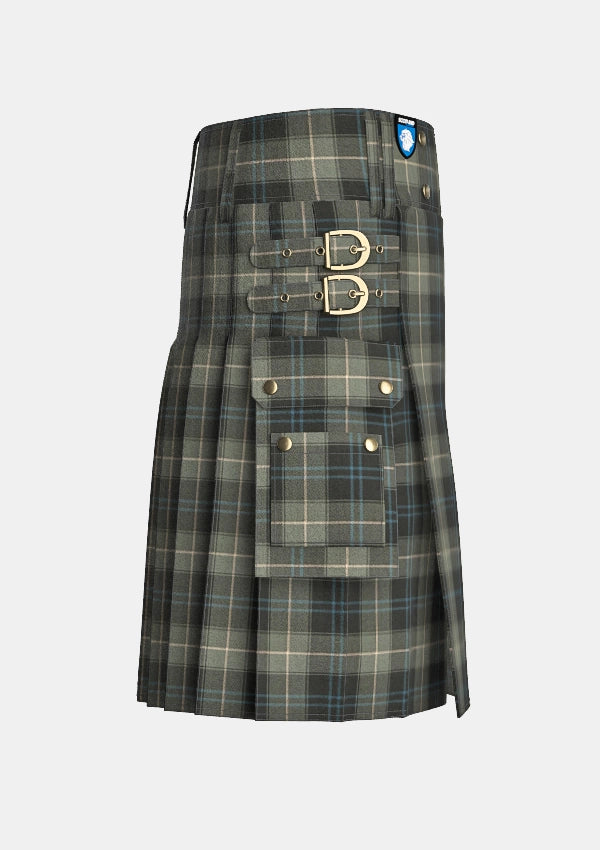 Utility_Weathered_Patriot_tartan_kilt_right_image_with_pleated_design_and_adjustable_buckles_for_men