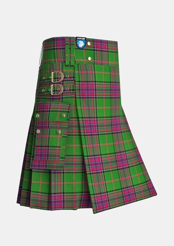 Utility_Whyte_John_Family_Tartan_14359_kilt_side_image_with_pleated_design_and_adjustable_buckles_for_men