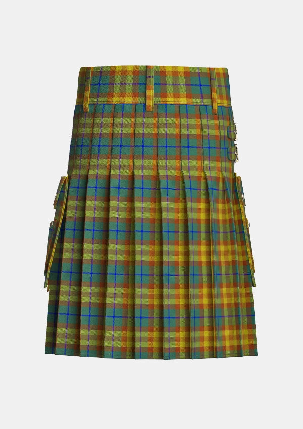 Utility_Wild_Mustard_Dreams_Tartan_10933_kilt_back_image_with_pleated_design_and_adjustable_buckles_for_men