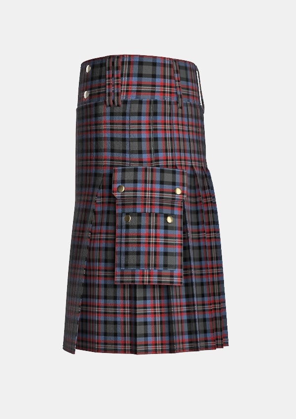 Utility_Wilkinson_Neil_Family_Tartan_12600_kilt_left_image_with_pleated_design_and_adjustable_buckles_for_men