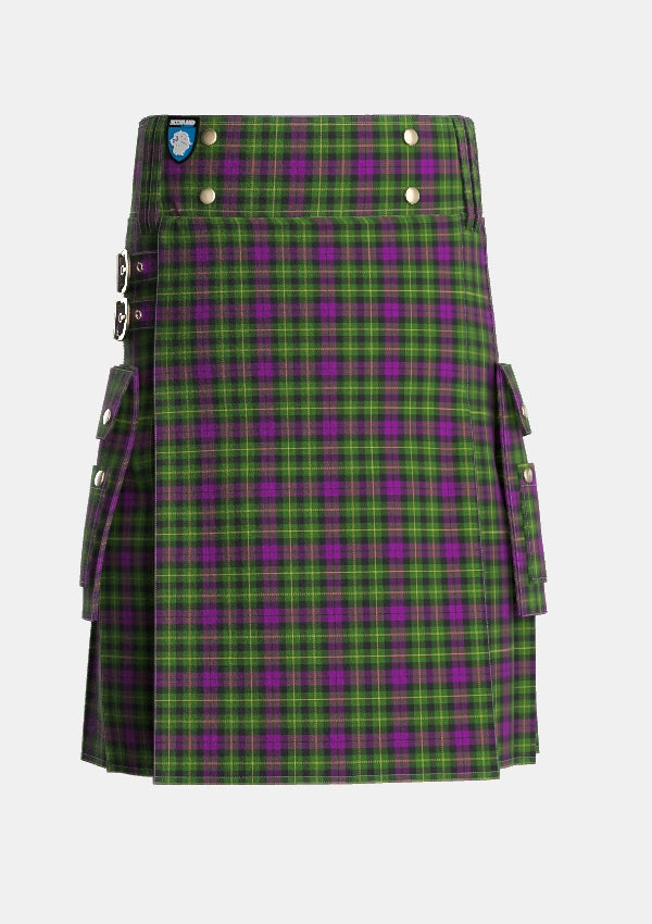 Utility_Wilsons_No064_Tartan_5610_kilt_front_image_with_pleated_design_and_adjustable_buckles_for_men