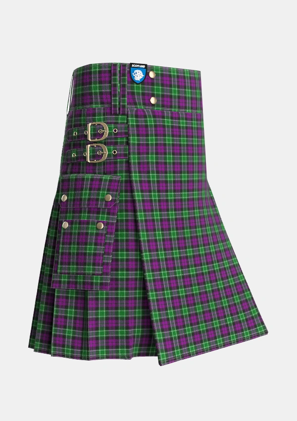 Utility_Wilsons_No158_Tartan_928_kilt_side_image_with_pleated_design_and_adjustable_buckles_for_men