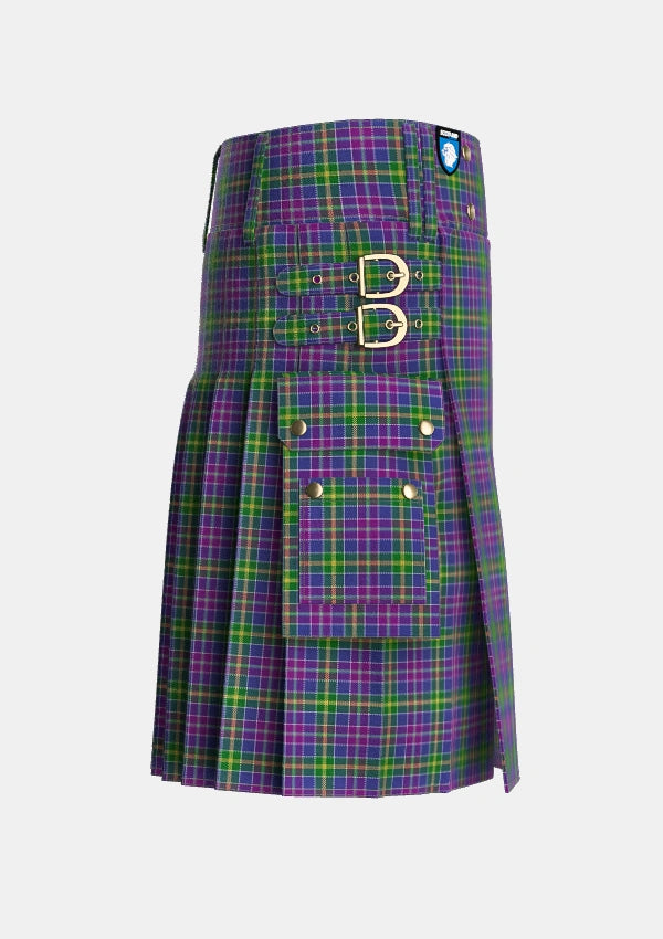 Utility_Yule_Tartan_3896_kilt_right_image_with_pleated_design_and_adjustable_buckles_for_men