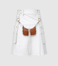 White Leather Kilt Front