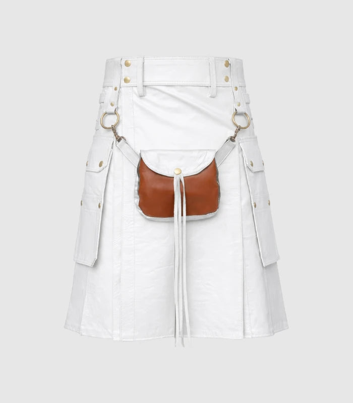White Leather Kilt Front