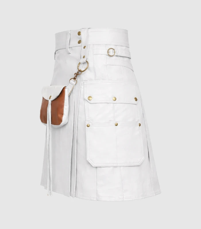 White Leather Kilt Left Side