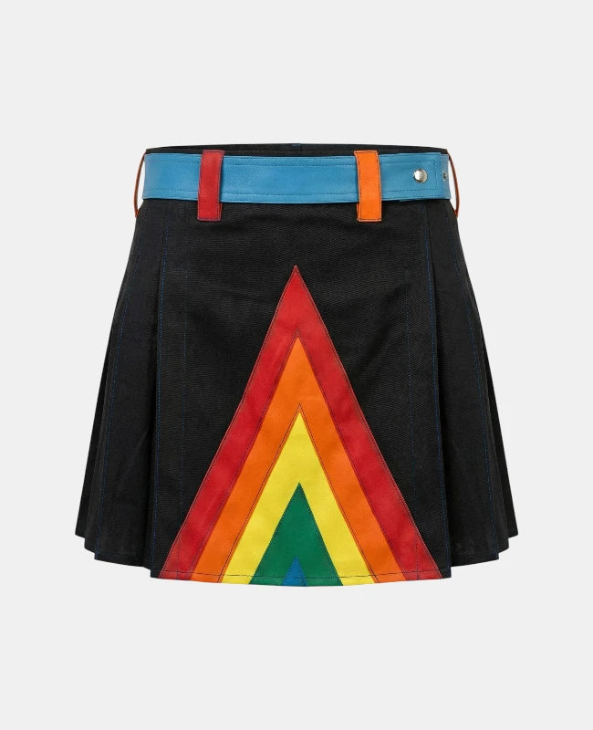 Women Black Modern Rainbow Kilt Front