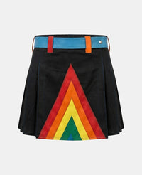 Women Black Modern Rainbow Kilt Front
