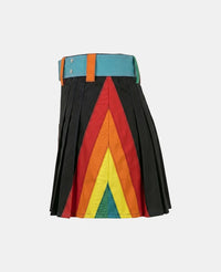 Women Black Modern Rainbow Kilt Left Side