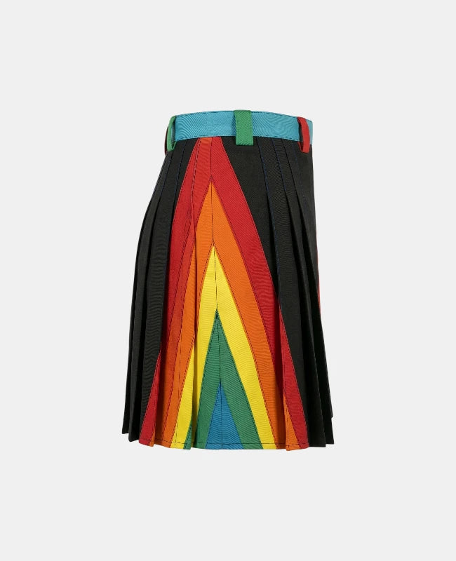 Women Black Modern Rainbow Kilt Right Side