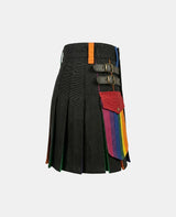 Women Black Rainbow Kilt with Red & Blue Pleats Right Side