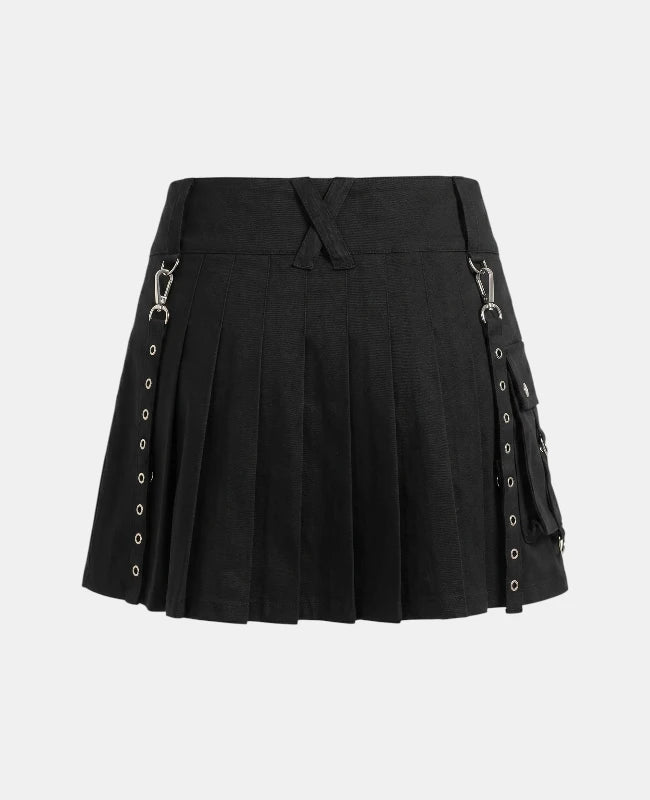 Women Black Utility Gothic Kilt Back