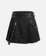 Women Black Utility Gothic Kilt Front