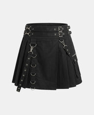 Women Black Utility Gothic Kilt Front