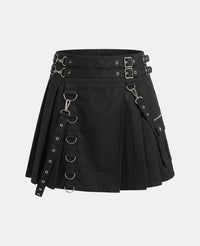 Women Black Utility Gothic Kilt Front