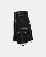 Women Black Utility Gothic Kilt Left Side