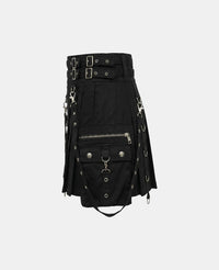 Women Black Utility Gothic Kilt Left Side
