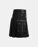 Women Black Utility Gothic Kilt Right Side