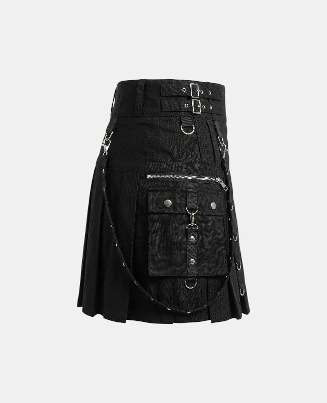 Women Black Utility Gothic Kilt Right Side