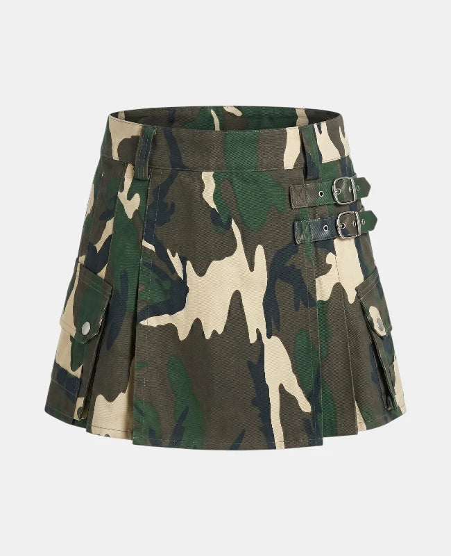 Women Camo Woodland Utility Kilt Front