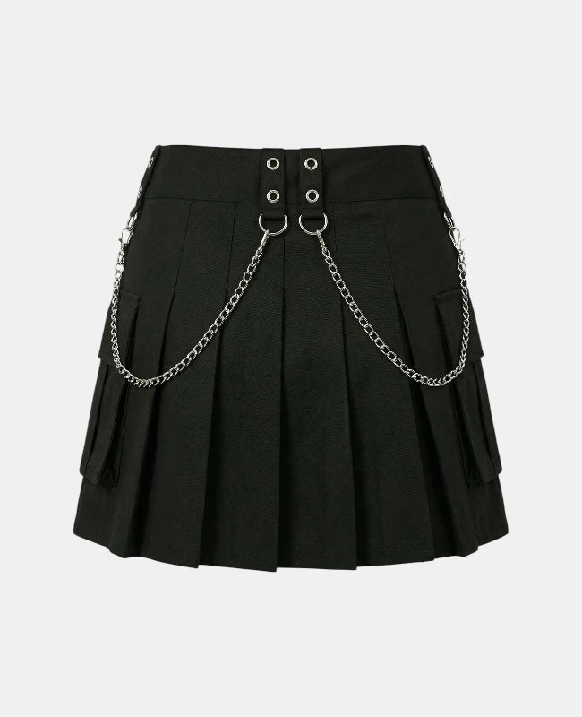 Women Gothic Utility Kilt With Chains Back