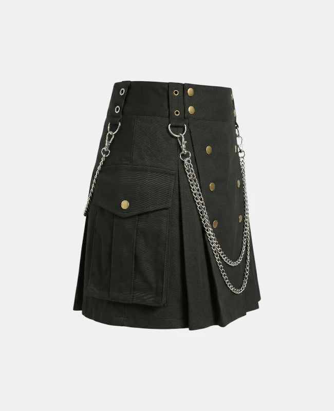 Women Gothic Utility Kilt With Chains Right Side