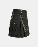 Women Gothic Utility Kilt With Chains Right Side