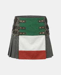 Women Italian Flag Black Denim Kilt Front